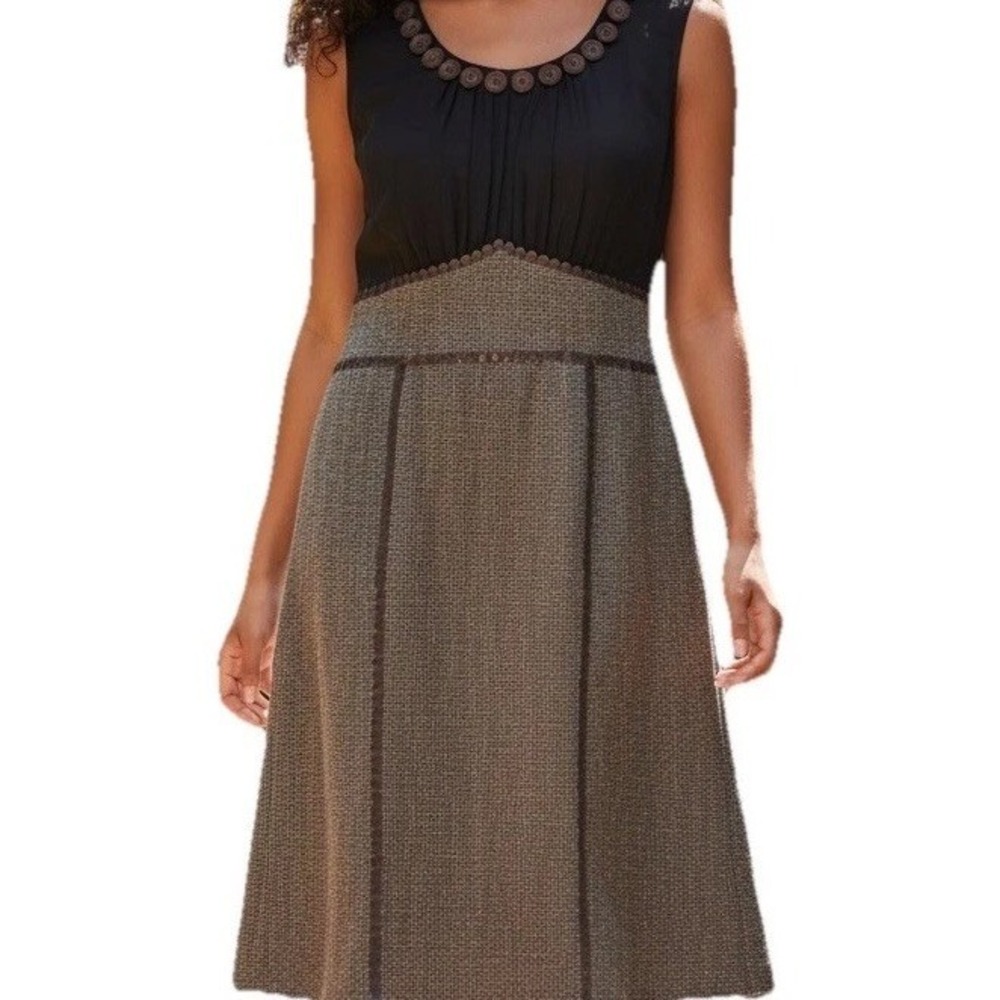 Empire Waist Dress Brown Knee Length Sleeveless Women's L Church Office Classy‎
